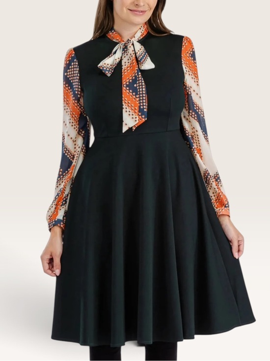 Tulip B Dresses & Skirts - Tulip B Dark olive green Fit-and-Flare Dress with Orange Patterned Tie Medium